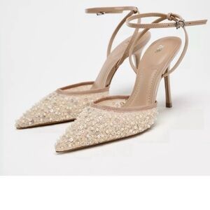 Zara Sling Back Pearl Sequin Mesh Heel